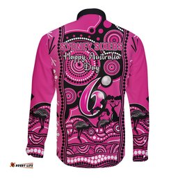 Sydney Sixers Cricket Long Sleeve Button Shirt Happy Australia Day Aboriginal Art