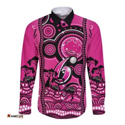 Sydney Sixers Cricket Long Sleeve Button Shirt Happy Australia Day Aboriginal Art