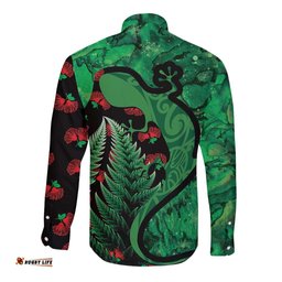 New Zealand Gecko Christmas Long Sleeve Button Shirt Meri Kirihimete Paua Shell Mix Pohutukawa