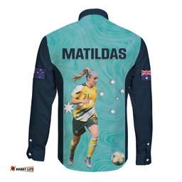Australia Soccer Long Sleeve Button Shirt Ellie Carpenter Matildas Turquoise