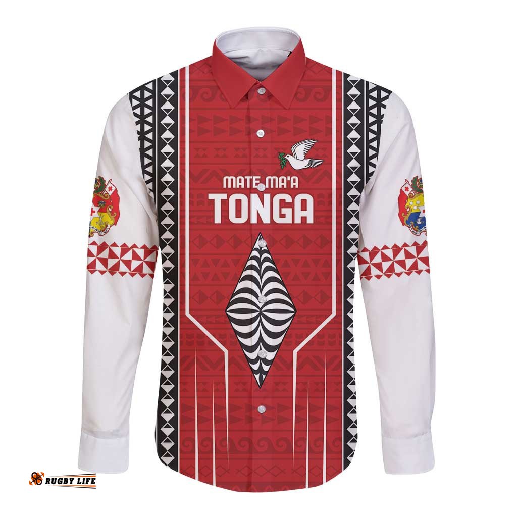 Custom Tonga Rugby Long Sleeve Button Shirt Mate Maa Kupesi Style
