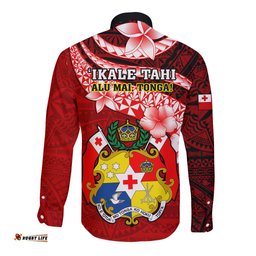 Tonga Rugby Long Sleeve Button Shirt Ikale Tahi Tongan Ngatu Pattern With Dabbing Ball