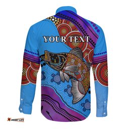 Custom Personalised Australia Long Sleeve Button Shirt Go Fishing Aboriginal Art