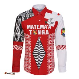Custom Text and Number Tonga Rugby Long Sleeve Button Shirt Kupesi Ngatu Mate Maa Tonga