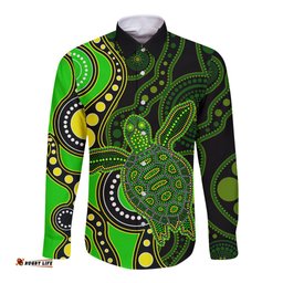Aboriginal Turtle Long Sleeve Button Shirt Green Style