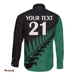 Custom Australia Wallabies and Aotearoa Rugby Long Sleeve Button Shirt Kangaroo Black Fern Maori Green Vibe