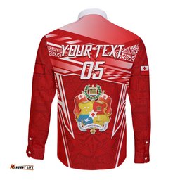 Custom Tonga Rugby Long Sleeve Button Shirt Kupesi Ngatu Pattern