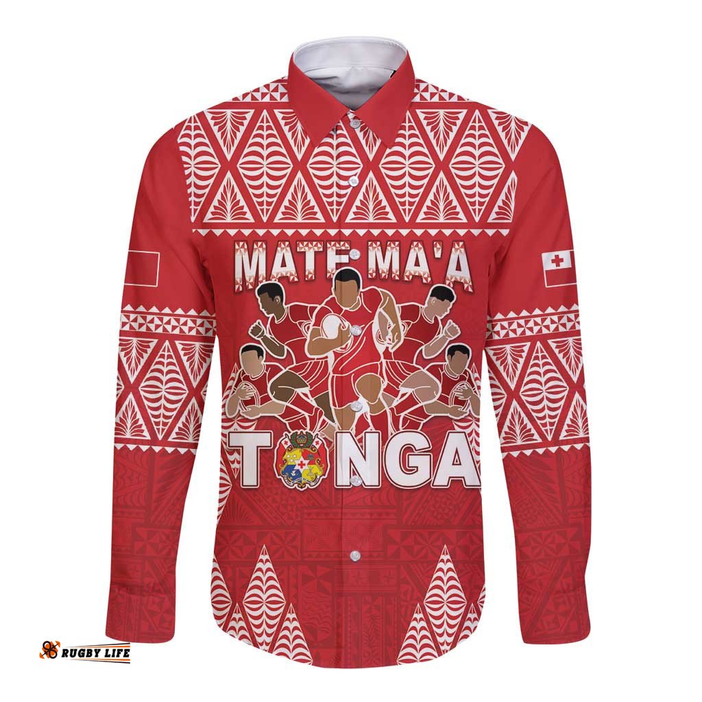 Custom Tonga Rugby Long Sleeve Button Shirt Tonga Mate Ma'a Take The Lead