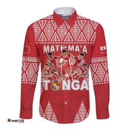 Custom Tonga Rugby Long Sleeve Button Shirt Tonga Mate Ma'a Take The Lead