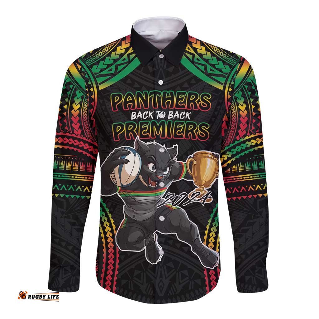 Custom Panthers Champion Grand Final 2024 Long Sleeve Button Shirt With Polynesian Style