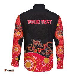 Australia Aboriginal Long Sleeve Button Shirt Lizard Red