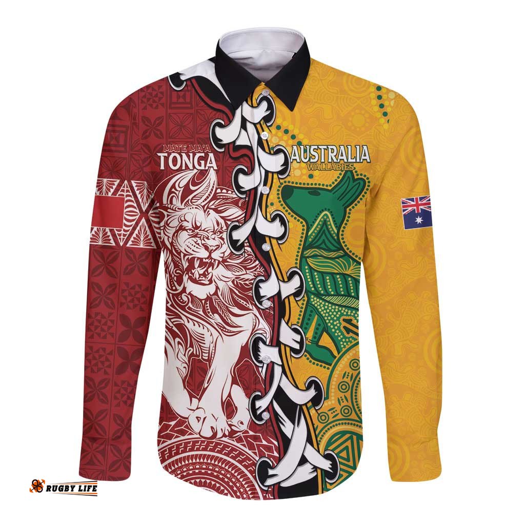 Mate Ma'a Tonga Vs Australia Rugby Personalized Long Sleeve Button Shirt Special Mascots