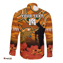 Custom Text And Number Wallabies Rugby ANZAC Long Sleeve Button Shirt Aboriginal Camouflage Lest We Forget