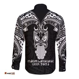 New Zealand Te Reo Maori Long Sleeve Button Shirt Kia Kaha Maori Language Week Black Style
