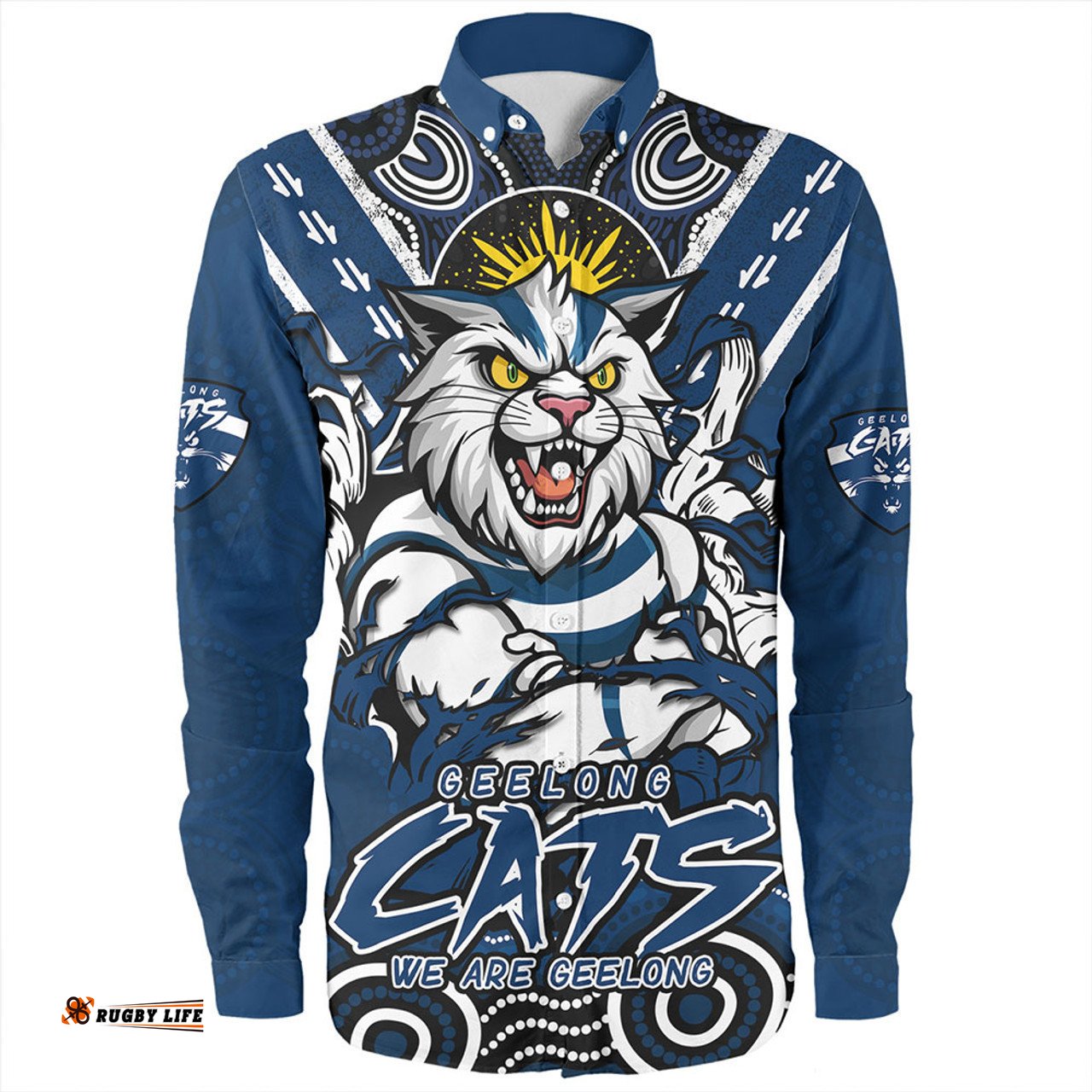 Geelong Cats Long Sleeve Button Shirt Ripped Legacy Of The Game