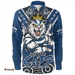 Geelong Cats Long Sleeve Button Shirt Ripped Legacy Of The Game