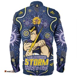 Melbourne Storm Long Sleeve Button Shirt Aboriginal Pattern Inspired Victory Is Ours