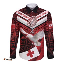 Custom Tonga XIII Rugby Tribal Tattoo Long Sleeve Button Shirt Mate Ma'a Tonga Kupesi Ngatu Grunge Style