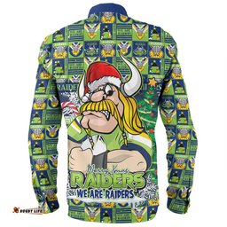 Canberra Raiders Long Sleeve Button Shirt Merry Ugly Christmas Comic Style
