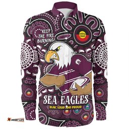 Manly Warringah Sea Eagles Long Sleeve Button Shirt Custom Naidoc Week 2024 Aboriginal Pattern And Torres Strait Islander Inspired