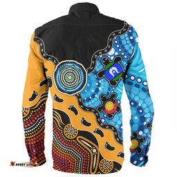 Australia Long Sleeve Button Shirt Aboriginal Inspired River And Land Style Of Dot Painting