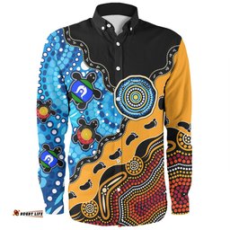 Australia Long Sleeve Button Shirt Aboriginal Inspired River And Land Style Of Dot Painting