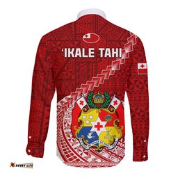 Tonga Rugby Long Sleeve Button Shirt Tongan Ngatu Pattern White Version