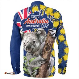Australia Long Sleeve Button Shirt Australia Day Koala Golden Wattle Edition