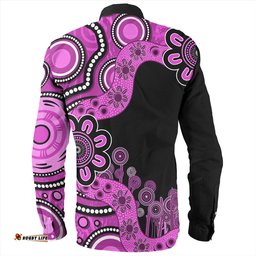 Australia Long Sleeve Button Shirt Aboriginal Indigenous Dot Painting Pink