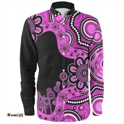 Australia Long Sleeve Button Shirt Aboriginal Indigenous Dot Painting Pink