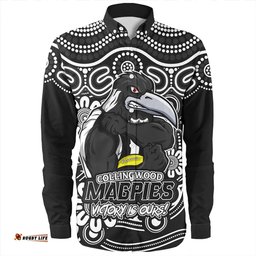 Collingwood Long Sleeve Button Shirt Aboriginal Inspired Tough Fan Football For Life