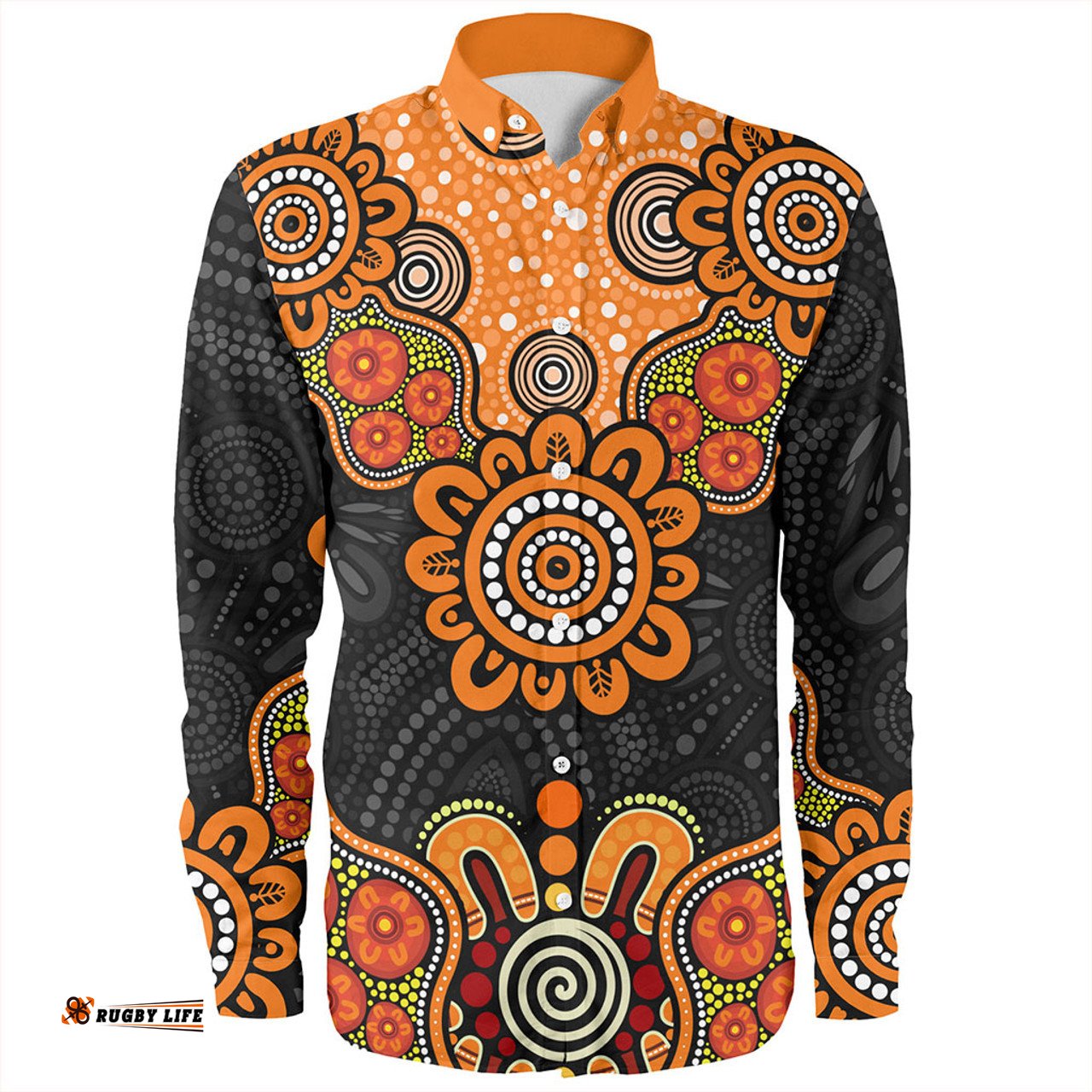 Australia Long Sleeve Button Shirt Aboriginal Indigenous Dot Style Design Cuture