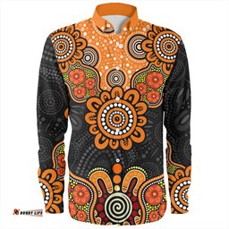 Australia Long Sleeve Button Shirt Aboriginal Indigenous Dot Style Design Cuture