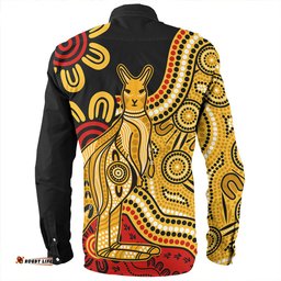 Australia Long Sleeve Button Shirt Aboriginal Kangaroo Journey
