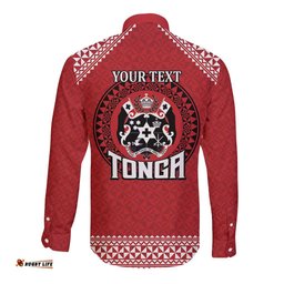 Tonga Rugby XIII Custom Long Sleeve Button Shirt Mate Ma'a Tonga with Ngatu Pattern