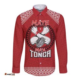 Tonga Rugby XIII Custom Long Sleeve Button Shirt Mate Ma'a Tonga with Ngatu Pattern