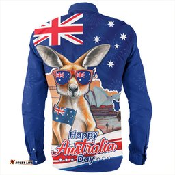 Australia Long Sleeve Button Shirt Happy Australia Day Kangaroo With Sydney Opera House At Sunset