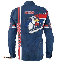 Sydney Roosters Long Sleeve Button Shirt - Happy Australia Day Flag Scratch Style