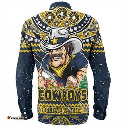 North Queensland Cowboys Long Sleeve Button Shirt Aboriginal Xmas Special Ugly Christmas Style