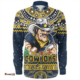 North Queensland Cowboys Long Sleeve Button Shirt Aboriginal Xmas Special Ugly Christmas Style