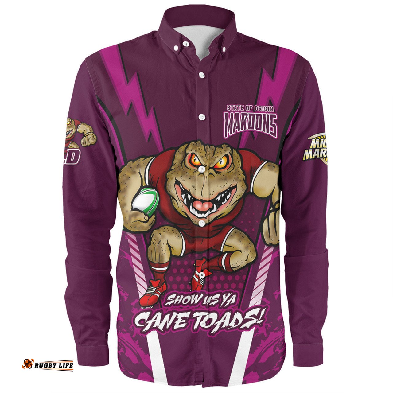 Queensland Maroons Long Sleeve Button Shirt Custom State Of Origin 2024 Show Us Ya Cane Toads!