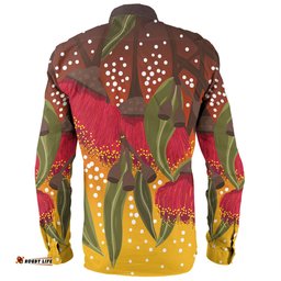 Australia Aboriginal Long Sleeve Button Shirt - Red Eucalyptus Aboriginal Dot Art Long Sleeve Button Shirt