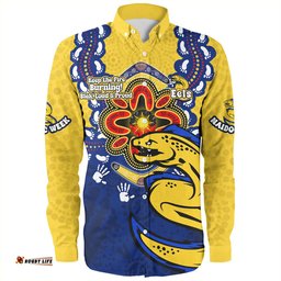 Parramatta Eels Long Sleeve Button Shirt Aboriginal Inspired Naidoc Symbol Pattern