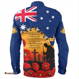 Australia Long Sleeve Button Shirt Remembrance Day Fields Of Poppies Honoring The Fallen
