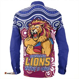 Brisbane Lions Long Sleeve Button Shirt Aboriginal Inspired Tough Fan Football For Life