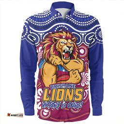 Brisbane Lions Long Sleeve Button Shirt Aboriginal Inspired Tough Fan Football For Life