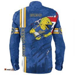 Parramatta Eels Long Sleeve Button Shirt - Happy Australia Day Flag Scratch Style