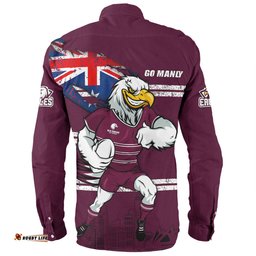 Manly Warringah Sea Eagles Long Sleeve Button Shirt Custom For Die Hard Fan Australia Flag Scratch Style