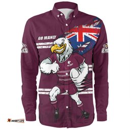Manly Warringah Sea Eagles Long Sleeve Button Shirt Custom For Die Hard Fan Australia Flag Scratch Style