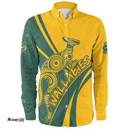 Australia Long Sleeve Button Shirt Wallabies Squad Aboriginal Pattern Inspired